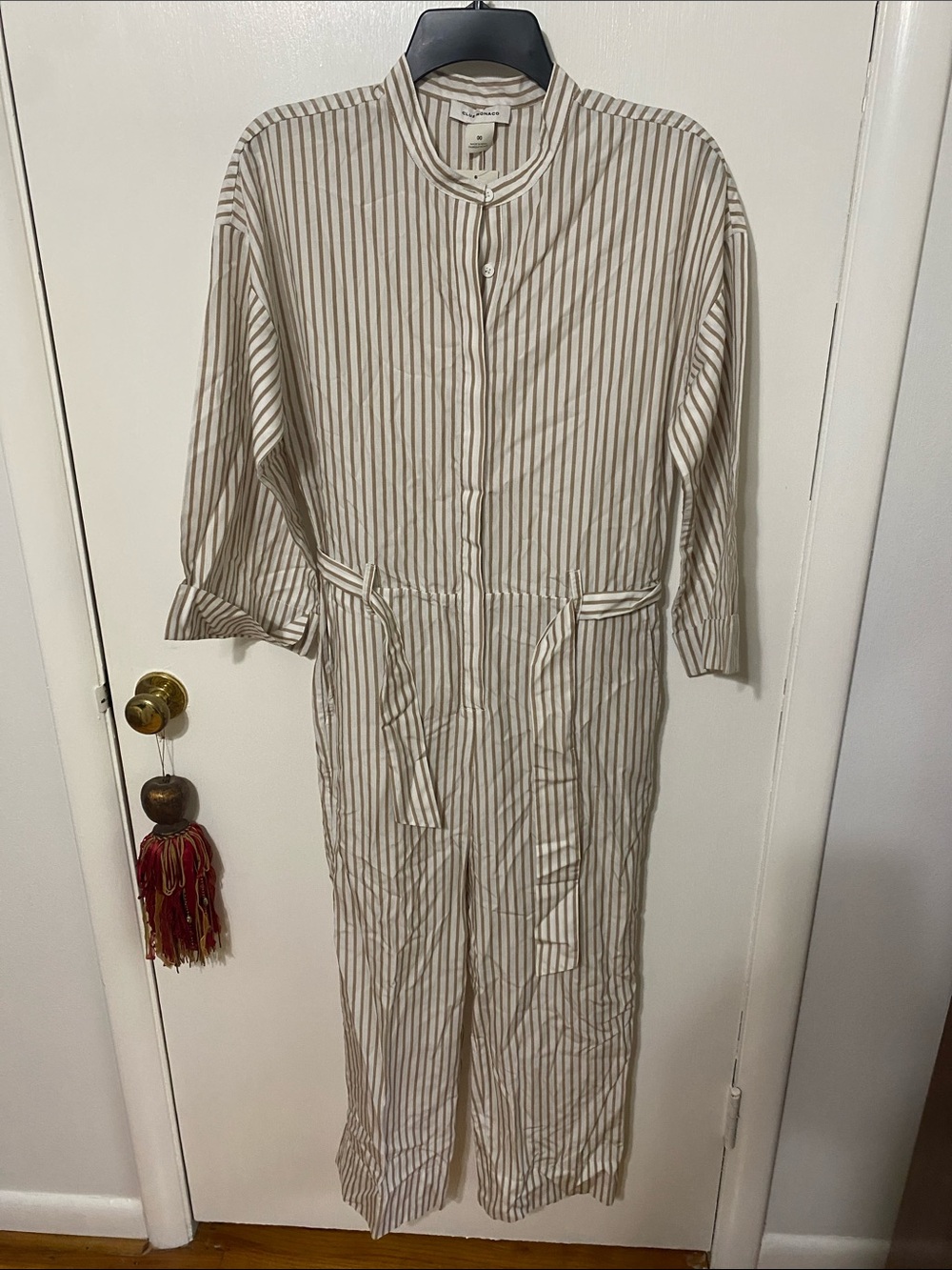 Club Monaco Cream and Tan Striped Jumpsuit